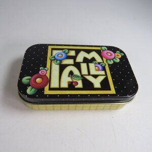 Mary Engelbreit FAMILY small metal tin Like New black polka dot yellow gingham